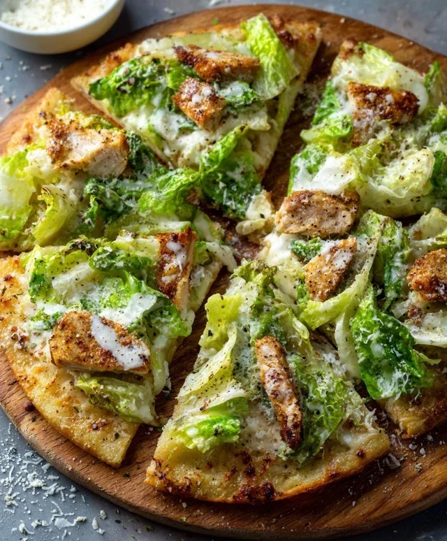 Viral Chicken Crust Caesar Salad Pizza