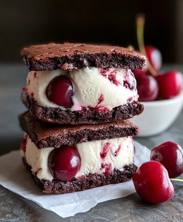 Cherry Brownie Ice Cream Sandwiches