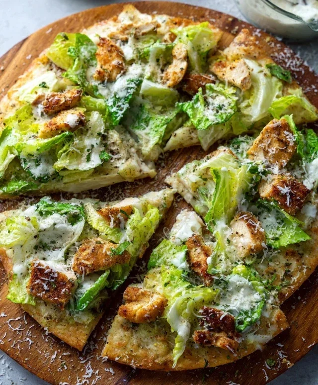 Viral Chicken Crust Caesar Salad Pizza
