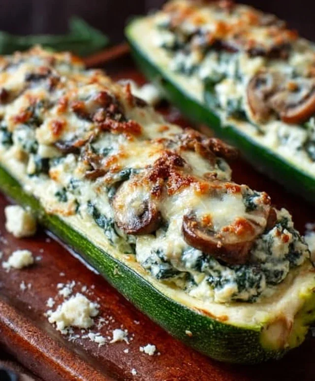 Spinach, Mushroom, and Ricotta Stuffed Zucchini Boats Recipe
