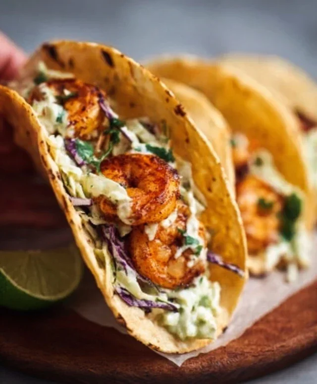Cilantro Lime Shrimp Tacos with Creamy Slaw