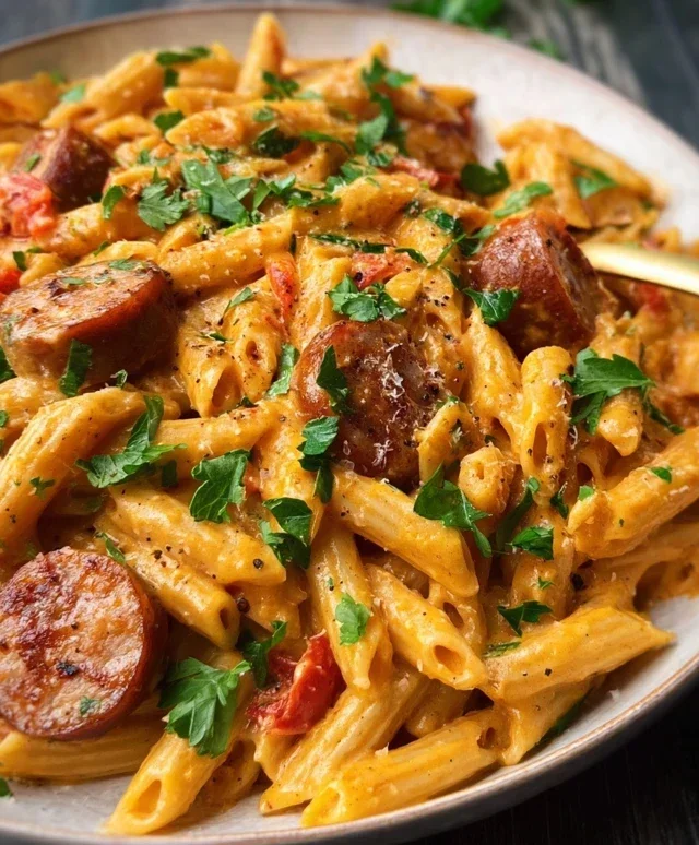 One Pot Creamy Cajun Sausage Pasta (30-Minutes)