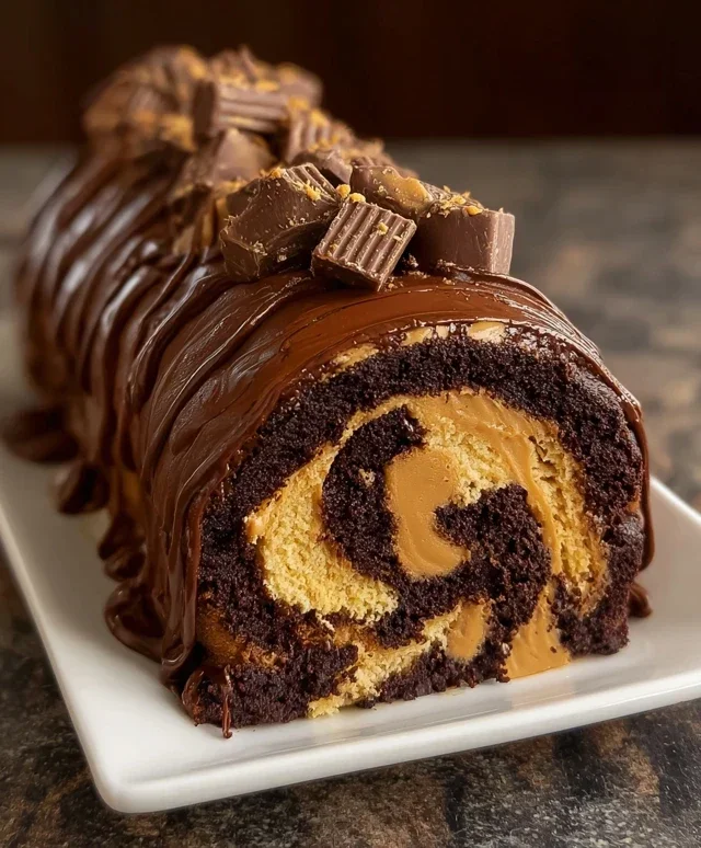 Peanut Butter Cup Chocolate Roll Cake