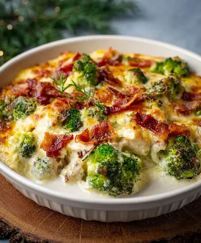 Creamy Low Carb Chicken Casserole with Broccoli and Beef Beef Bacon