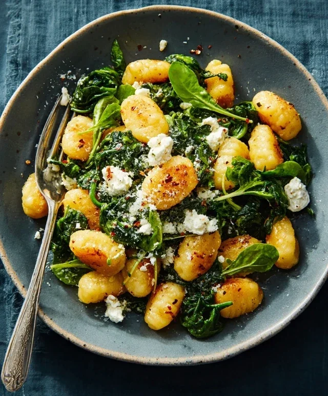 Crispy Gnocchi With Spinach And Feta