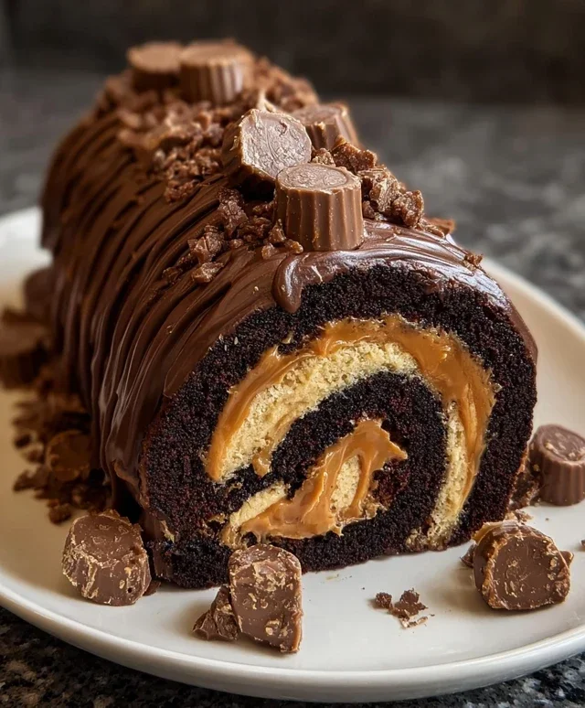 Peanut Butter Cup Chocolate Roll Cake