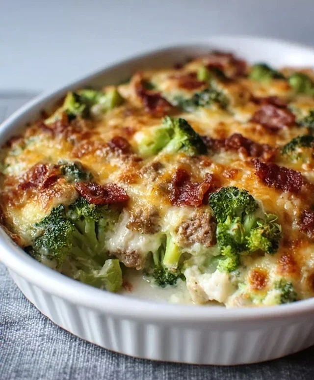 Creamy Low Carb Chicken Casserole with Broccoli and Beef Beef Bacon
