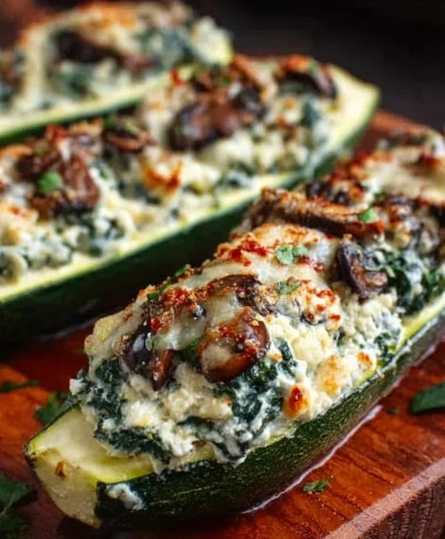 Spinach, Mushroom, and Ricotta Stuffed Zucchini Boats Recipe