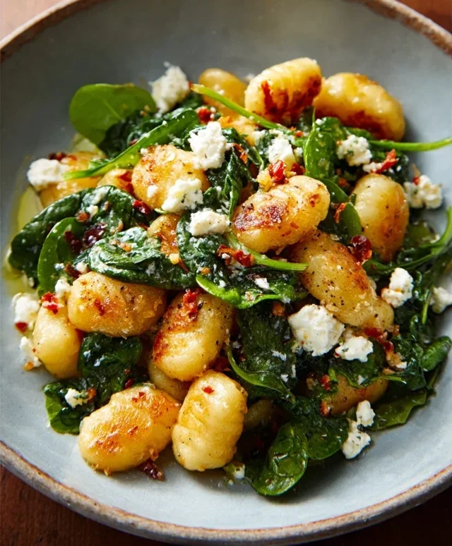 Crispy Gnocchi With Spinach And Feta