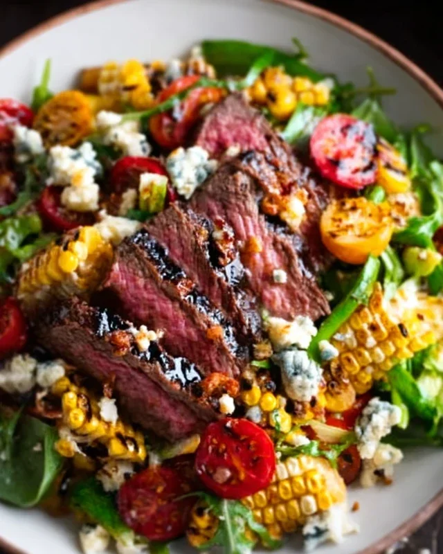 Balsamic Steak Gorgonzola Salad with Grilled Corn