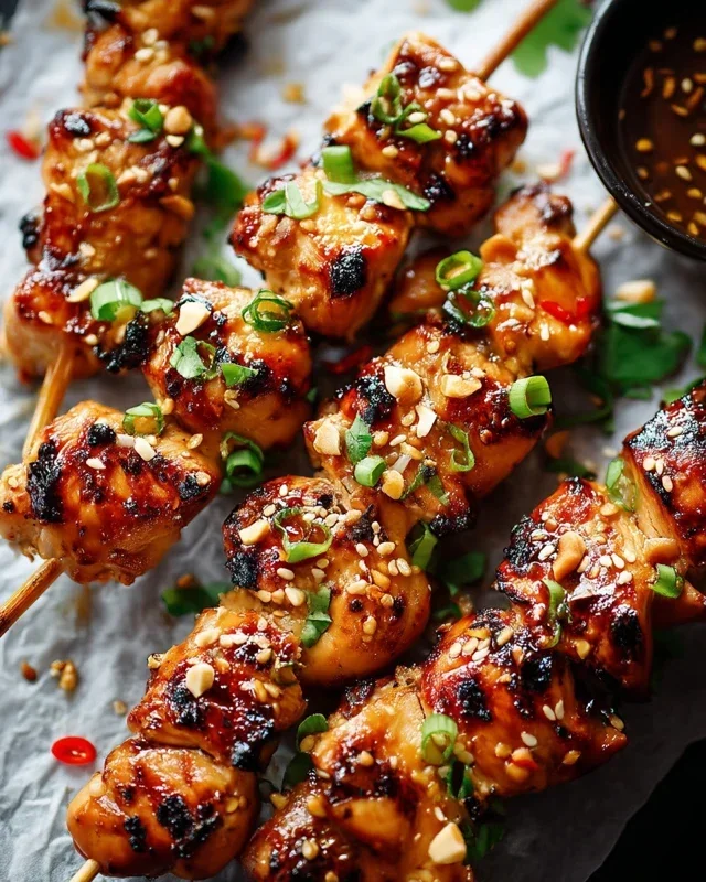 Easy Grilled Asian Chicken Skewers with Honey Garlic Sauce