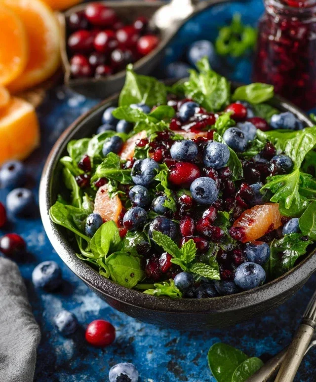 Cranberry Blueberry Salad with Blueberry Balsamic Dressing