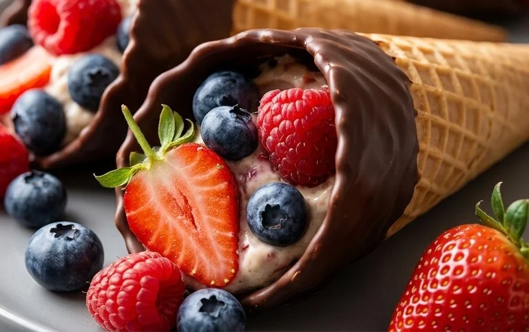 Chocolate Dipped Fruit Filled Cones