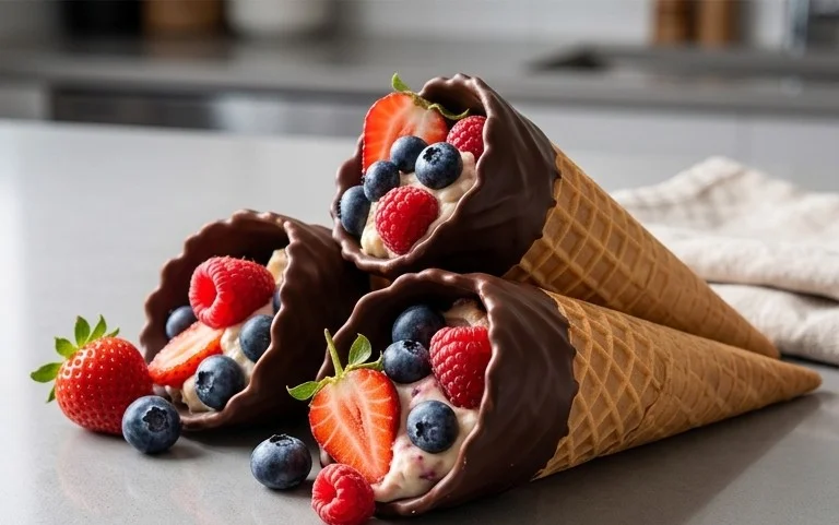 Chocolate Dipped Fruit Filled Cones