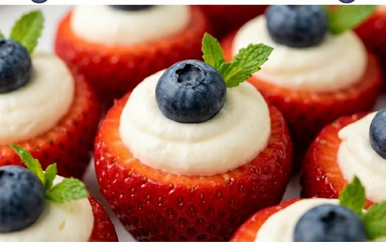 Red, White, and Blue Cheesecake Strawberries