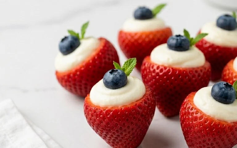 Red, White, and Blue Cheesecake Strawberries