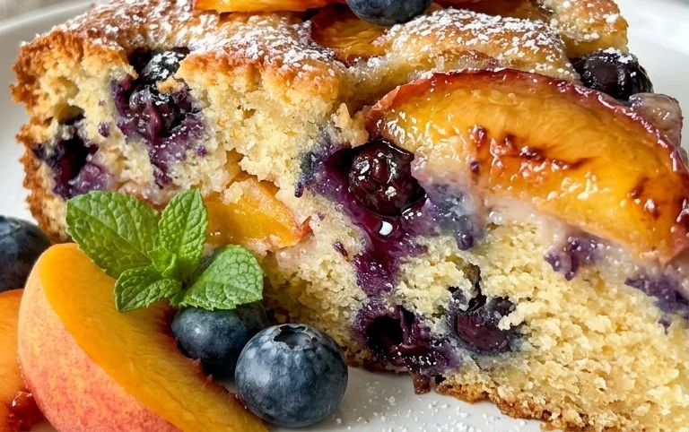 Peach and Blueberry Greek Yogurt Cake
