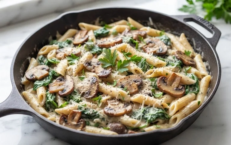 Parmesan Spinach Mushroom Pasta Skillet