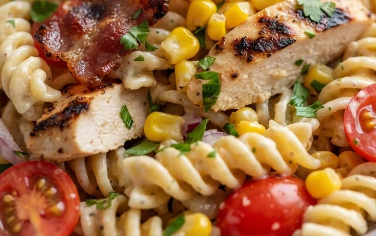 Chicken and Corn Pasta Salad with Beef Bacon