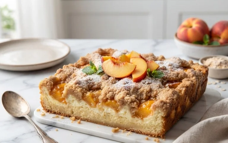 Peach Cream Cheese Cake with Streusel Topping