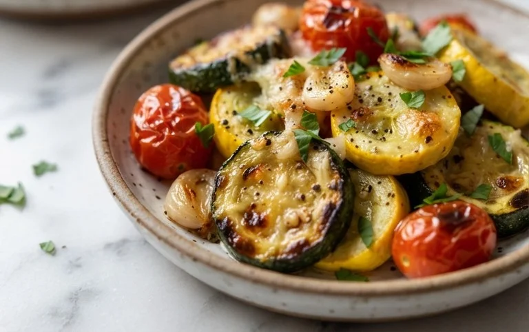 Roasted Garlic-Parmesan Zucchini, Squash and Tomatoes