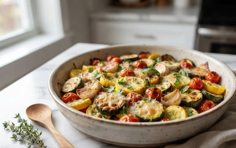 Roasted Garlic-Parmesan Zucchini, Squash and Tomatoes